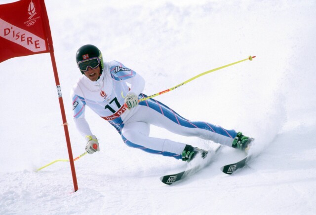 SKISTJERNE: Tom Stiansen i aksjon i Super G under OL i Albertville i 1992, ett år etter at han ble kjæreste med Hanne. Foto: IMAGO/ All Over Press SKISTJERNE: Tom Stiansen i aksjon i Super G under OL i Albertville i 1992, ett år etter at han ble kjæreste med Hanne. Foto: IMAGO/ All Over Press